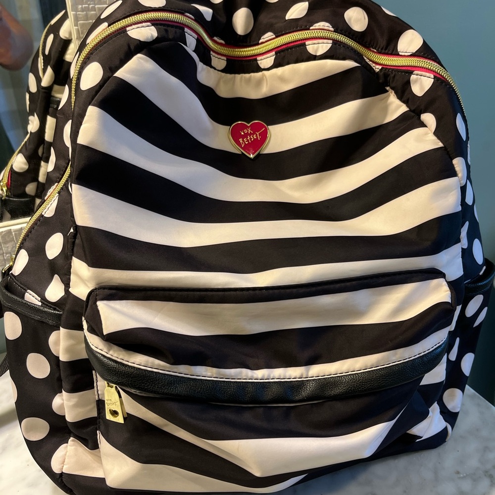 Betsey Johnson Black and White Striped Backpack